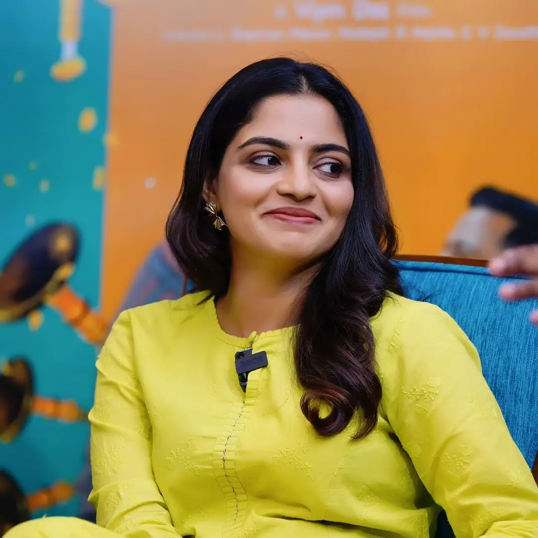 Actress Nikhila Vimal Long Hair Smiling Face Green Gown